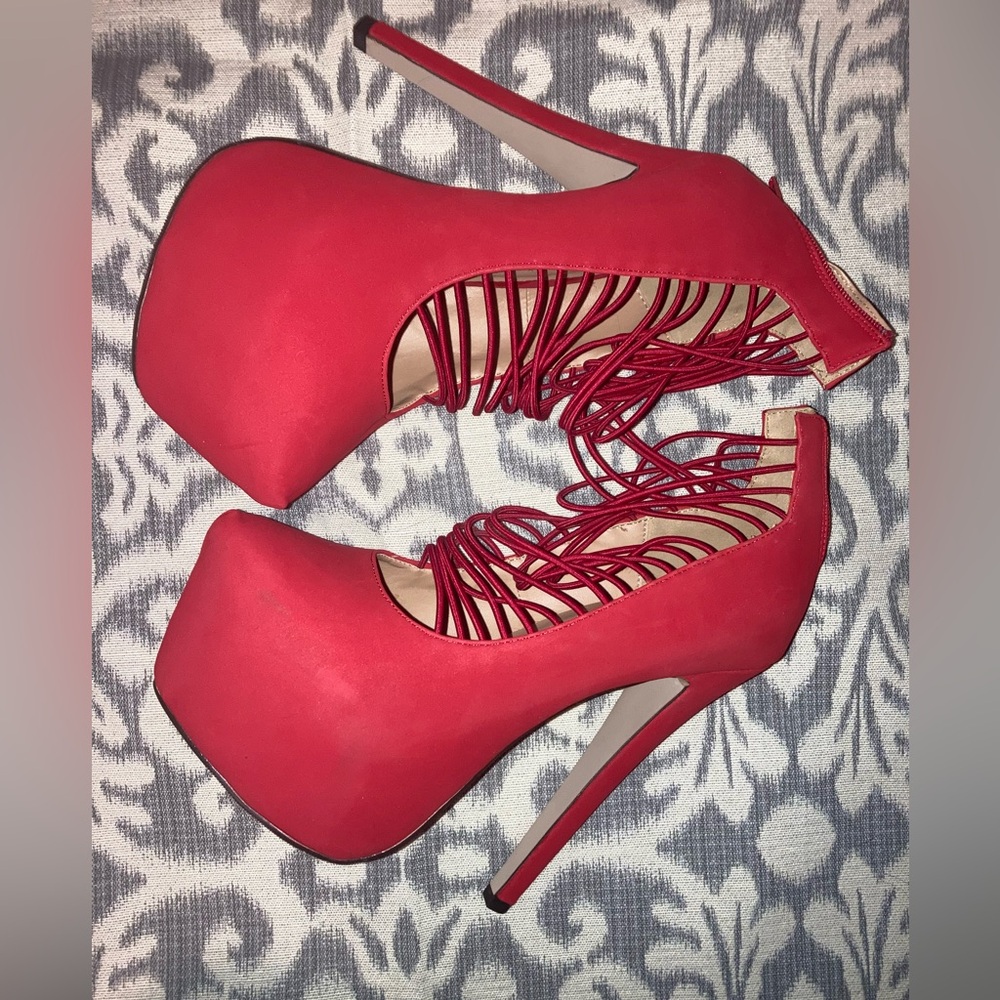 Glaze Red Platform Strappy Heel Pole Dance Stripper Size 7.5